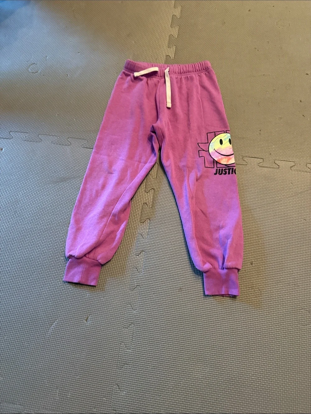 Justice Pink Purple Hoodie & Joggers Set with Smiley Patch